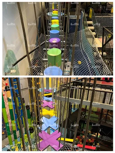 Kids suspension balance walkway with safety net underneath for indoor soft play area