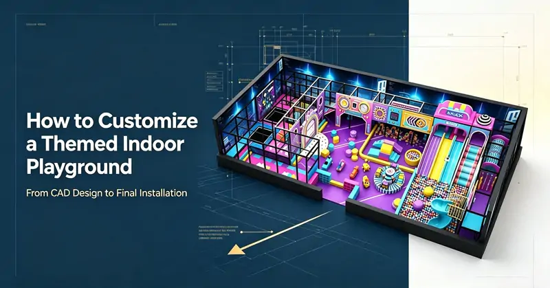 Cyber neon customized indoor playground full layout 3D render, commercial soft play equipment project introduction graphic