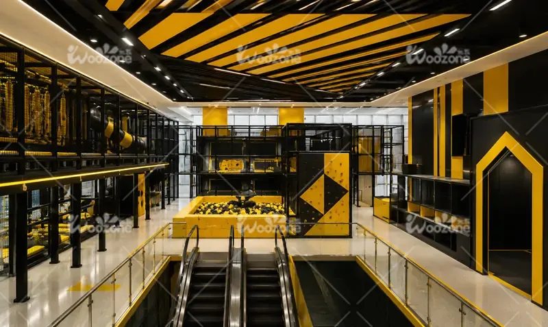 Commercial indoor playground and ninja adventure park turnkey design with black and yellow theme